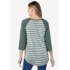 Woman Within Plus Size Three-Quarter Sleeve Baseball Tee(Pine Stripe)