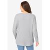 Woman Within Plus Size Waffle Thermal V-Neck Tee(Heather Grey Flower Embroidery)