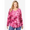 Woman Within Plus Size Waffle Thermal V-Neck Tee(Pumpkin Flower Embroidery)