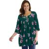 Woman Within Plus Size 7-Day Three-Quarter Sleeve Pintucked Henley Tunic(Emerald Green Magnolia)