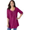 Woman Within Plus Size 7-Day Three-Quarter Sleeve Pintucked Henley Tunic(Raspberry)