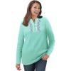 Woman Within Plus Size Embroidered Thermal Henley Tee(Pale Seafoam Vine Embroidery)