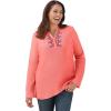 Woman Within Plus Size Embroidered Thermal Henley Tee(Sweet Coral Vine Embroidery)