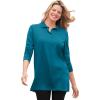 Woman Within Plus Size Long-Sleeve Polo Shirt(Deep Teal)