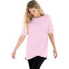 Woman Within Plus Size Perfect Cuffed Elbow-Sleeve Boat-Neck Tee(Pink)