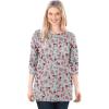 Woman Within Plus Size Perfect Printed Long-Sleeve Crewneck Tee(Heather Grey Red Pretty Floral)