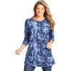 Woman Within Plus Size Perfect Printed Long-Sleeve Crewneck Tunic(Navy Floral Tie Dye)