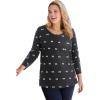 Woman Within Plus Size Perfect Printed Long-Sleeve Henley Tee(Black Sweet Bows)