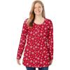 Woman Within Plus Size Perfect Printed Long-Sleeve Henley Tee(Classic Red Snowflakes)