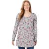 Woman Within Plus Size Perfect Printed Long-Sleeve Henley Tee(Heather Grey Red Pretty Floral)