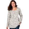 Woman Within Plus Size Perfect Printed Long-Sleeve Henley Tee(Ivory Leaf Print)