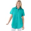 Woman Within Plus Size Perfect Short Sleeve Button-Down Shirt Oversized Tunic Blouse(Aquamarine)