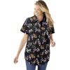 Woman Within Plus Size Perfect Short Sleeve Button-Down Shirt Oversized Tunic Blouse(Black Multi Leaves)