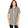 Woman Within Plus Size Perfect Short Sleeve Button-Down Shirt Oversized Tunic Blouse(Black Stripe)