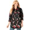 Woman Within Plus Size Perfect Three Quarter Sleeve Shirt(Black Multi Floral)