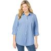 Woman Within Plus Size Perfect Three Quarter Sleeve Shirt(French Blue Stripe)