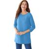 Woman Within Plus Size Perfect Three-Quarter Sleeve Crewneck Tee(Azure Blue)