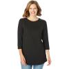 Woman Within Plus Size Perfect Three-Quarter Sleeve Crewneck Tee(Black)