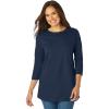 Woman Within Plus Size Perfect Three-Quarter Sleeve Crewneck Tee(Navy)