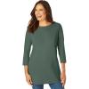 Woman Within Plus Size Perfect Three-Quarter Sleeve Crewneck Tee(Pine)