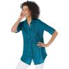 Woman Within Plus Size Pintucked Button Down Gauze Shirt(Deep Teal)