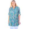 Woman Within Plus Size Pintucked Button Down Gauze Shirt(Pink Watercolor Palms)