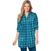 Woman Within Plus Size Pintucked Flannel Shirt(Deep Teal Plaid)