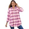 Woman Within Plus Size Pintucked Flannel Shirt(Peony Petal Plaid)
