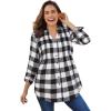 Woman Within Plus Size Pintucked Flannel Shirt(White Buffalo Plaid)
