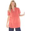 Woman Within Plus Size Pintucked Half-Button Tunic(Sweet Coral)