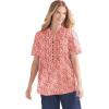 Woman Within Plus Size Pintucked Half-Button Tunic(Sweet Coral Blooming Ditsy)