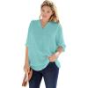 Woman Within Plus Size Rayon Three-Quarter Sleeve Effortless Tab-Front Blouse(Azure)
