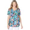 Woman Within Plus Size Short-Sleeve V-Neck Shirred Tee(Black Multi Tropicana)