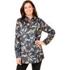 Woman Within Plus Size Soft Faux Suede Shirt(Black Feathers)