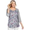 Woman Within Plus Size Three-Quarter Sleeve Baseball Tee(Heather Grey Floral)