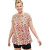 ellos Plus Size Cotton Jersey Slub Cap Sleeve Trapeze Tee(Black Multi Floral)