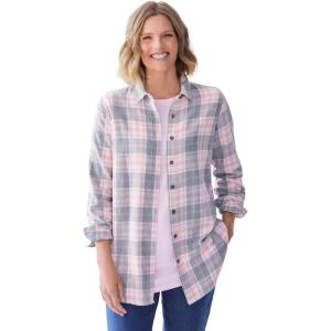Woman Within Plus Size Classic Flannel Shirt(Pink Sorbet Plaid)