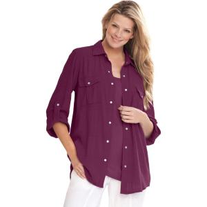 Woman Within Plus Size Cotton Gauze Bigshirt(Deep Claret)