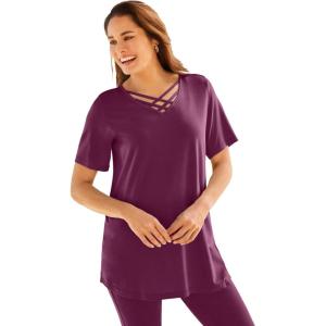 Woman Within Plus Size Criss Cross Tee(Deep Claret)