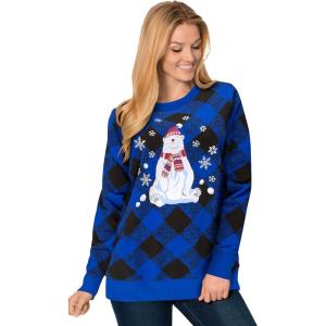 Woman Within Plus Size Fleece Holiday Sweatshirt(Bright Cobalt Bear)
