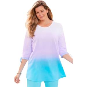 Woman Within Plus Size French Terry Tie-Sleeve Sweatshirt(Paradise Blue Ombre)