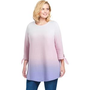 Woman Within Plus Size French Terry Tie-Sleeve Sweatshirt(Pink Ombre)