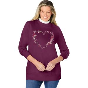 Woman Within Plus Size Layered-Look Sweatshirt(Deep Claret Floral Heart)