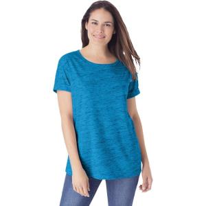 Woman Within Plus Size Marled Cuffed-Sleeve Tee(Dark Vibrant Blue Marled)