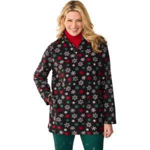 Woman Within Plus Size Microfleece Quarter-Zip Pullover(Black Festive Snowflakes)