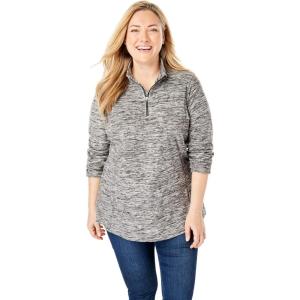 Woman Within Plus Size Microfleece Quarter-Zip Pullover(Black Marled)