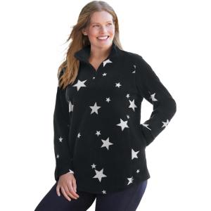 Woman Within Plus Size Microfleece Quarter-Zip Pullover(Black White Stars)