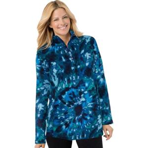 Woman Within Plus Size Microfleece Quarter-Zip Pullover(Navy Fun Tie Dye)