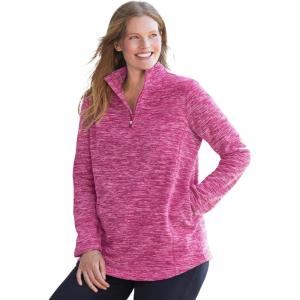 Woman Within Plus Size Microfleece Quarter-Zip Pullover(Raspberry Marled)