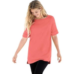 Woman Within Plus Size Perfect Cuffed Elbow-Sleeve Boat-Neck Tee(Sweet Coral)